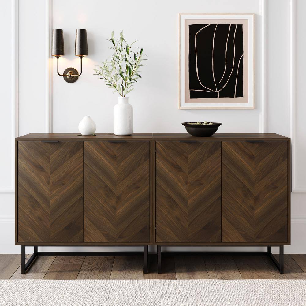 Walnut Freestanding Accent Cabinet with Adjustable Shelving