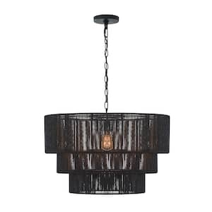 22'' 1-Light 3-Tiered Pendant Light with Black Rattan Shade