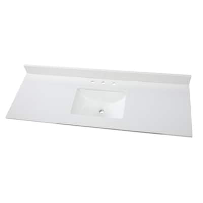 61 in. W x 22 in. D Engineered Marble Vanity Top in Snowstorm with White Single Trough Sink