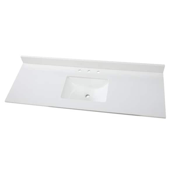 Home Decorators Collection 61 in. W x 22 in. D Engineered Marble Vanity Top in Snowstorm with White Single Trough Sink