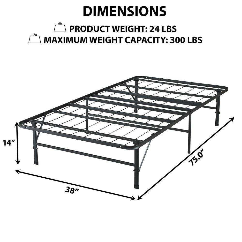 idealBase 14" Foldable Metal Platform Bed Frame - Mattress Foundation - Box Spring Replacement by Naomi Home-Bed Size:Twin,Color:Black