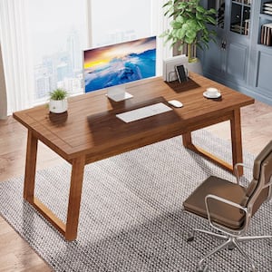 Moronia 55 in. Rectangular Walnut Brown Wood Executive Desk Writing Table with Drawer for Home Office