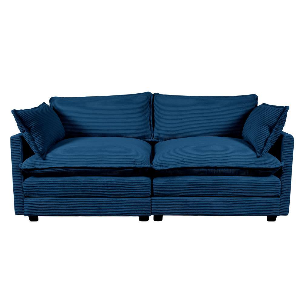JEAREY Modern Navy Corduroy Loveseat with Two Pillows for Living E46SF