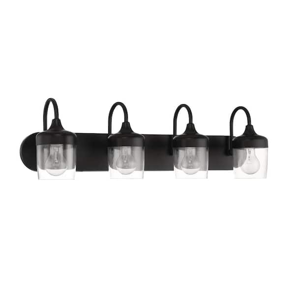 CRAFTMADE Wrenn 30 in. 4-Light Flat Black Finish Vanity Light with Clear Glass Shade
