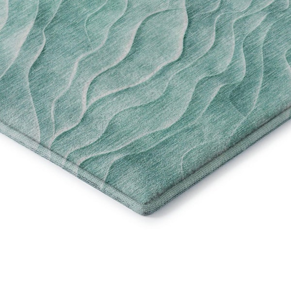 Mayfield Premium Machine Washable Abstract AMF1614 Aqua 3 ft. x 5 ft. Area Rug