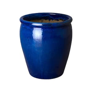25 in. Round Blue Ceramic Planter
