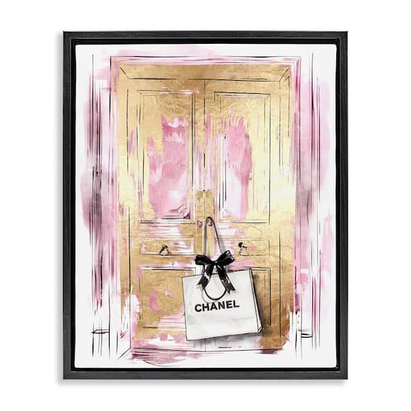 Stupell Industries Shopping Bag on Door by Svetlana Aleynikova Black Floater Frame Abstract Graphic Art Print 21 in. x 17 in.