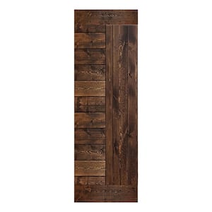L Series 28 in. x 84 in. Dark Walnut Finished Solid Wood Barn Door Slab - Hardware Kit Not Included