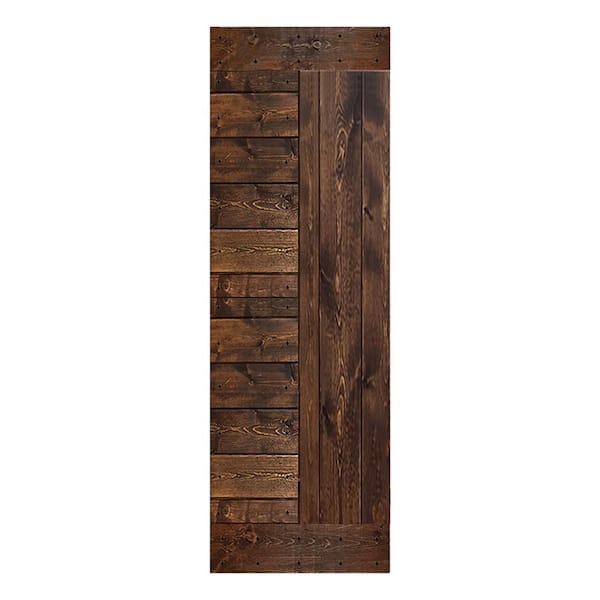 ISLIFE L Series 30 in. x 84 in. Dark Walnut Finished Solid Wood Barn Door Slab - Hardware Kit Not Included