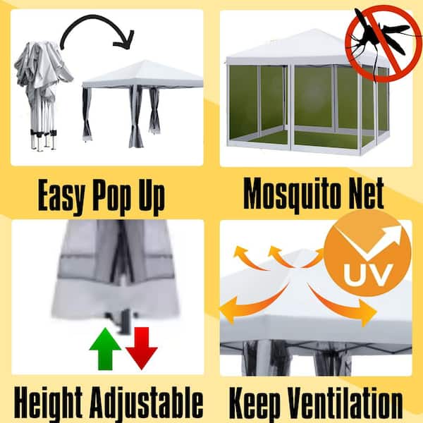 10 ft. x 10 ft. Pop Up Canopy Tent with Netting, Instant Gazebo, Ez Up Screen House with Carry Bag, Height Adjustable