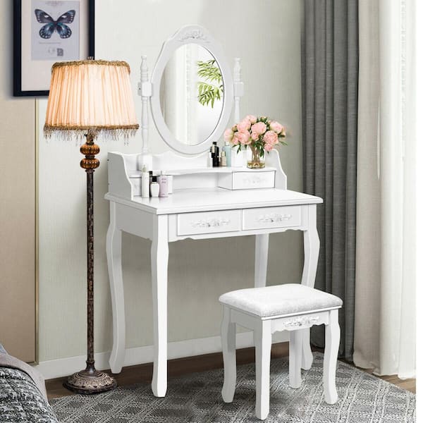 Costway 3 Piece White Living Room Set, Mirror Dressing Table Room