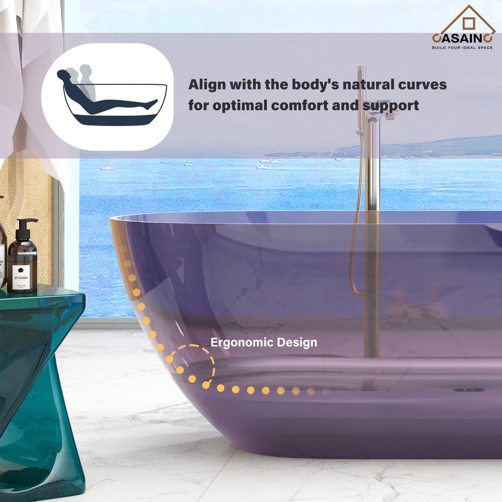 69'' Purple Transparent Resin Freestanding Soaking Bathtub