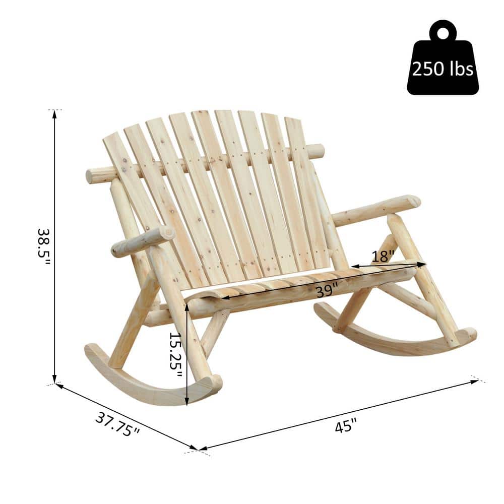 Rustic Fir Wood Adirondack Double Rocking Chair in Burlywood