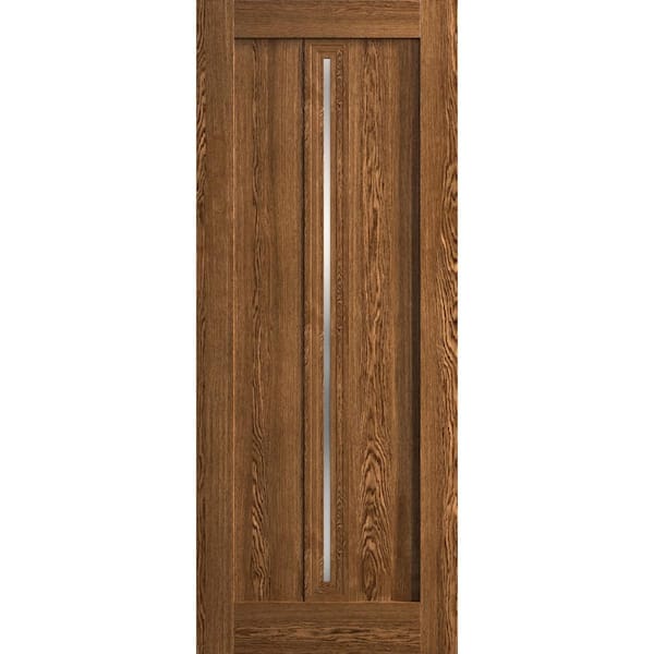 36 in. x 84 in. Frosted Glass Cognac Oak Solid Wood Interior Door Slab With Hardware