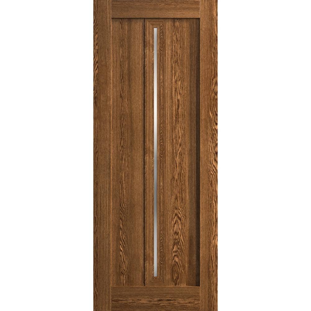 42 in. x 96 in. Frosted Glass Cognac Oak Solid Wood Interior Door Slab with Hardware price history on PriceWatchPro