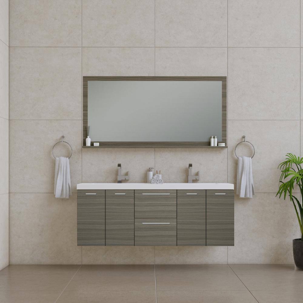 Gray MDF Double Wall-Mounted Floating Bathroom Vanity