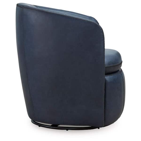 Kierreys Blue Faux Leather Barrel Chair with Swivel Base