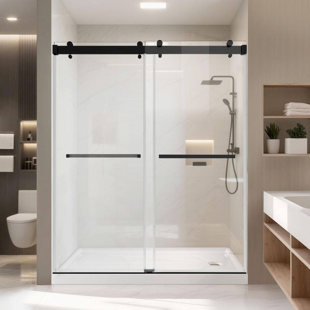 62-66 in. W x 76 in. H Double Sliding Frameless Shower Door Matte Black with 3/8 in. Clear Glass price history on PriceWatchPro