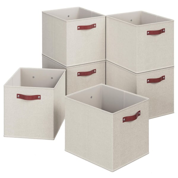 Ornavo Home Beige 13 in. x 15 in. x 13 in. Linen Fabric Decorative Kallax Storage Cube Bin (Set of 6)