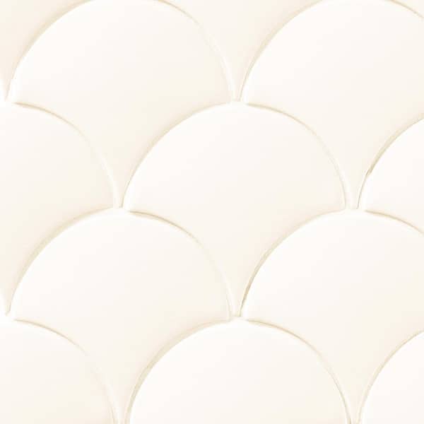 Ivy Hill Tile Beta Matte White 5 in. x 0.39 in. Scallop Matte Ceramic Tile Sample