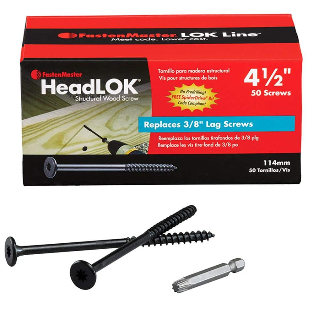 FastenMaster HeadLOK Structural Wood Screws – 4-1/4 inch flat head wood  screws – Black (50 Pack) FMHLGM412-50 - The Home Depot