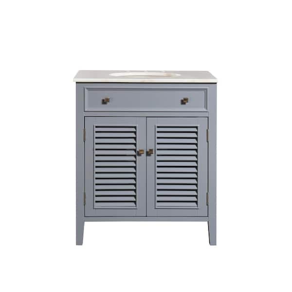 Unbranded Timeless Home 30 in. W x 21 in. D x 35 in. H Single Bathroom Vanity in Grey with White Marble Top and White Basin