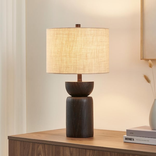 21.5" Black Faux Wood Farmhouse and Rustic Bedside Table Lamp