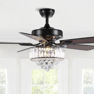 52 in. Smart Indoor Black Crystal Chandelier Ceiling Fan with Dimmable Intergrated Led