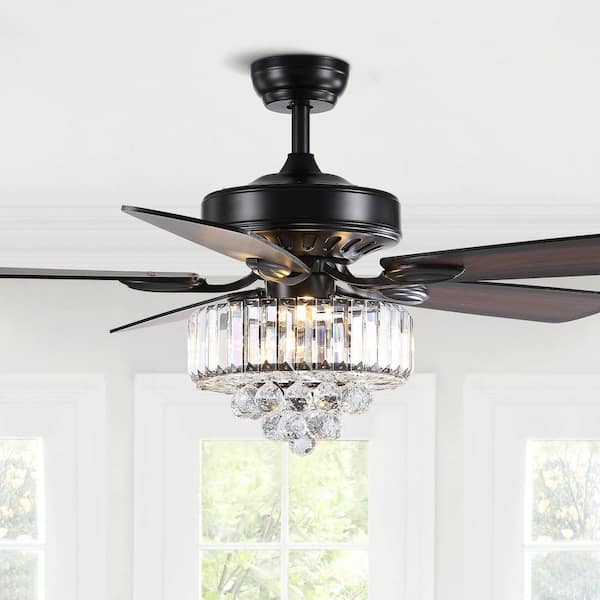 Pacific Core 52 in. Smart Indoor Black Crystal Chandelier Ceiling Fan with Dimmable Intergrated Led