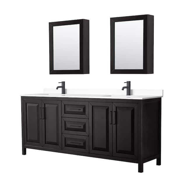 Daria 80 in. W x 22 in. D x 35.75 in. H Double Bath Vanity in Dark Espresso with White Cultured Marble Top , MC Mirrors
