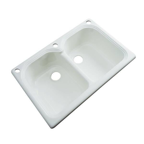 Thermocast Hartford Drop-In Acrylic 33 in. 3-Hole Double Bowl Kitchen Sink in Ice Grey