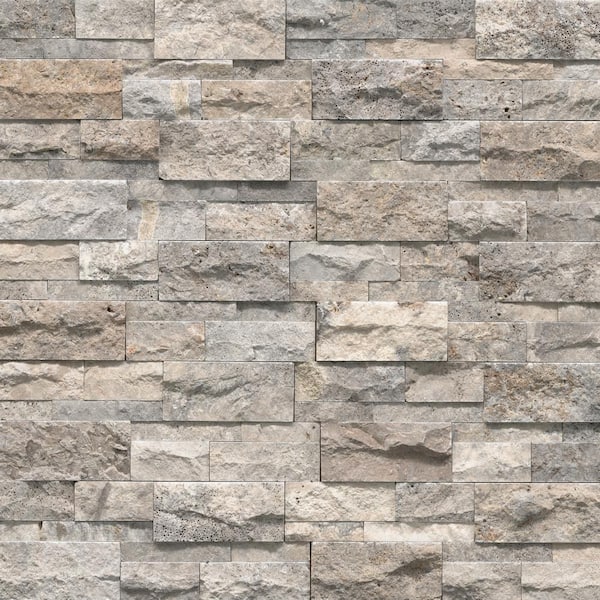XL Silver Ledger Panel 9 in. x 24 in. Splitface Gray Travertine Wall Tile (36 cases/162 sq. ft. /Pallet)