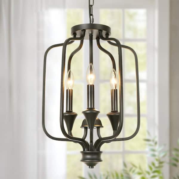 Jasslynn 40 Watt 3- Light Farmhouse Pendant light with Black Lantern Metal Shade for Kitchen Dinning Room Foyer