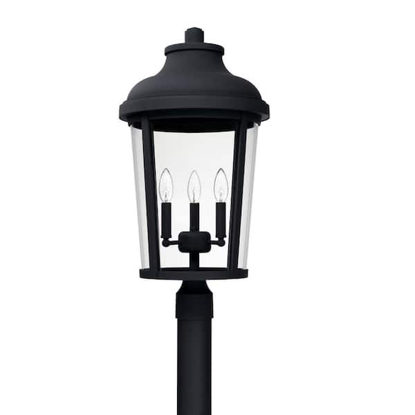 Dunbar 3-Light Black Metal Hardwired Outdoor Weather Resistant Post Light with No Bulbs Included