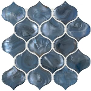 Blue Shimmer Arabesque 10 in. x 10.2 in. Glossy Glass Patterned Look Wall Tile (7 sq. ft./Case)