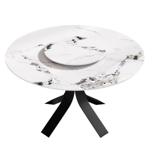 Magic Home 70.87 in. Pandora Rectangle Sintered Stone Top Pedestal Gold Carbon Base Dining Table (Seats 6)