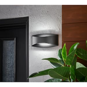 Greeleyville 5 in. 2-Light Sand Black Outdoor Integrated LED Wall Lantern Sconce with Etched Glass