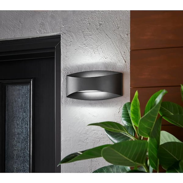 Greeleyville 5 in. 2-Light Sand Black Outdoor Integrated LED Wall Lantern Sconce with Frosted Glass