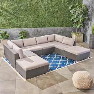 Santa Rosa Grey 8-Piece Wicker and Aluminum Outdoor Sectional Set with Silver Cushions