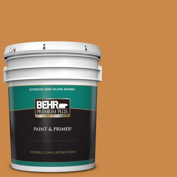 BEHR PREMIUM PLUS 5 gal. #M240-7 Golden Pumpkin Semi-Gloss Enamel Exterior Paint & Primer