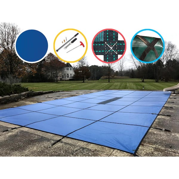 Water Warden 12 ft. x 24 ft. Rectangle Blue Solid In-Ground Safety Pool Cover, ASTM F1346 Certified
