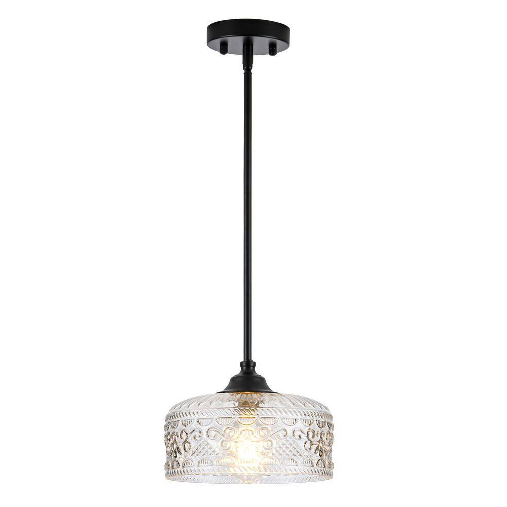 Jasslynn 1-Light 9.84 in. Modern Black Pendant Light Vintage Embossed Glass Hanging Light for Kitchen Island Dining Room price history on PriceWatchPro