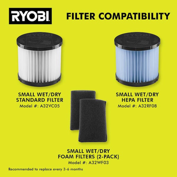 RYOBI ONE+ 18V Cordless 1 Gal. Wet/Dry Vacuum (Tool Only) with Replacement Filter