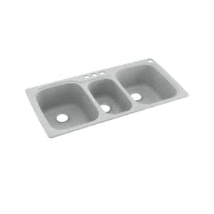 Dual-Mount Solid Surface 44 in. x 22 in. 4-Hole 40/20/40 Triple Bowl Kitchen Sink in Tahiti Gray