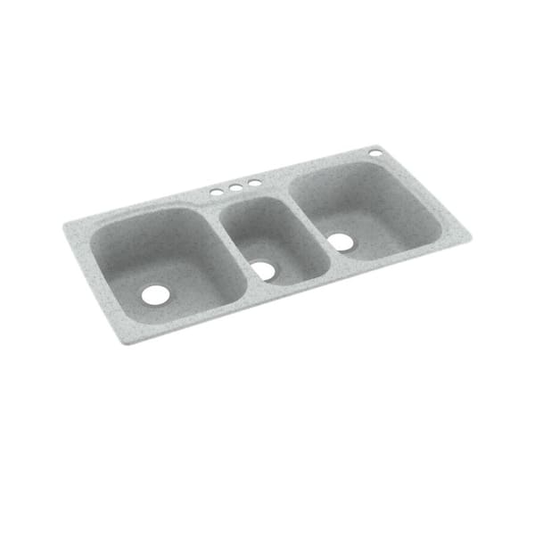 Swan Dual-Mount Solid Surface 44 in. x 22 in. 4-Hole 40/20/40 Triple Bowl Kitchen Sink in Tahiti Gray