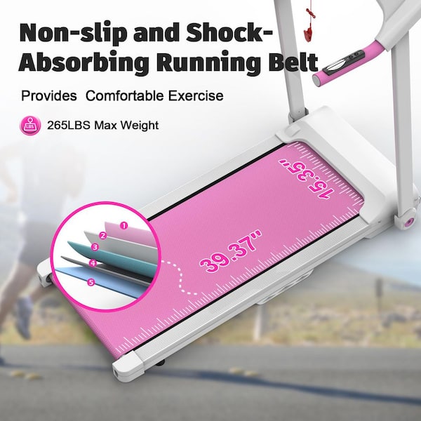 FUNKOL White and Pink 2. 5HP Foldable Treadmill for Home Gym Steel