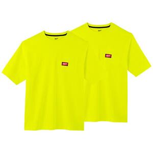 Men's Large High Visibility Heavy-Duty Cotton/Polyester Short-Sleeve Pocket T-Shirt (2-Pack)