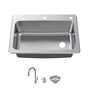 All-in-One Drop-in/Undermount 18G Stainless Steel 33 in. Single Bowl Kitchen Sink with Right Drain with Pull-Down Faucet