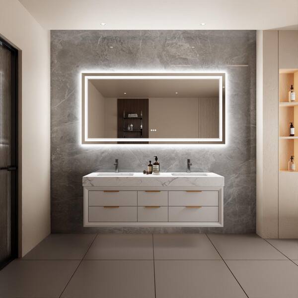 Unbranded 72- in. W x 36 in. H Rectangular Frameless Wall Mounted LED Bathroom Vanity Mirror in Silver