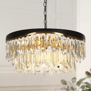 Zephyrine 9-Light Matte Black and Plating Brass Crystal Round Chandelier with No Bulb Included